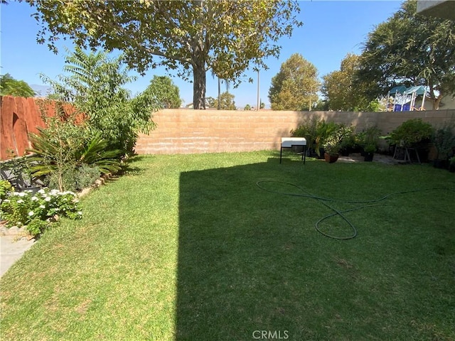 view of yard with a fenced backyard