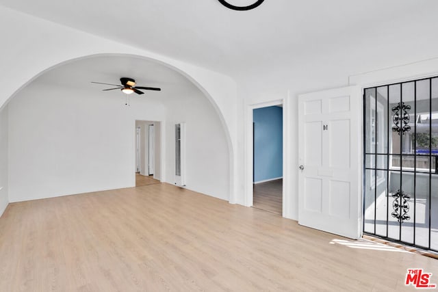 interior space featuring ceiling fan and light hardwood / wood-style floors