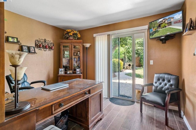 office space featuring dark hardwood / wood-style floors