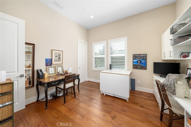 office area featuring hardwood / wood-style floors