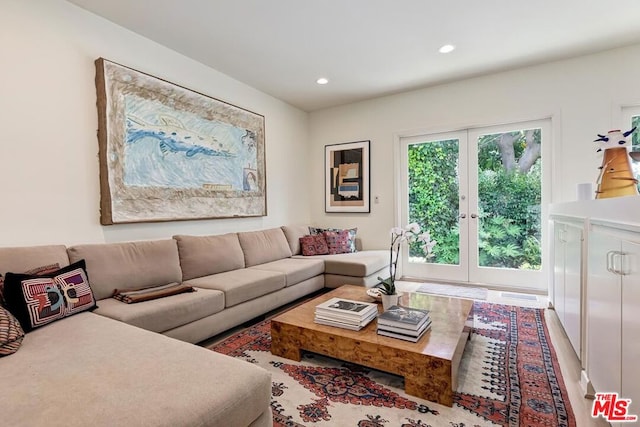 living room featuring french doors