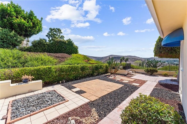 view of patio featuring a mountain view