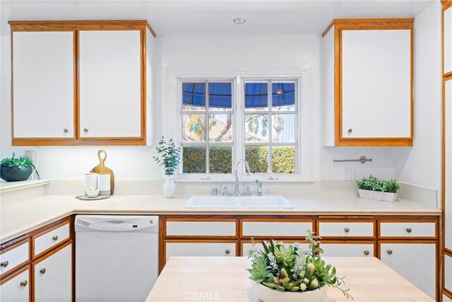 kitchen with dishwasher, sink, and white cabinetry