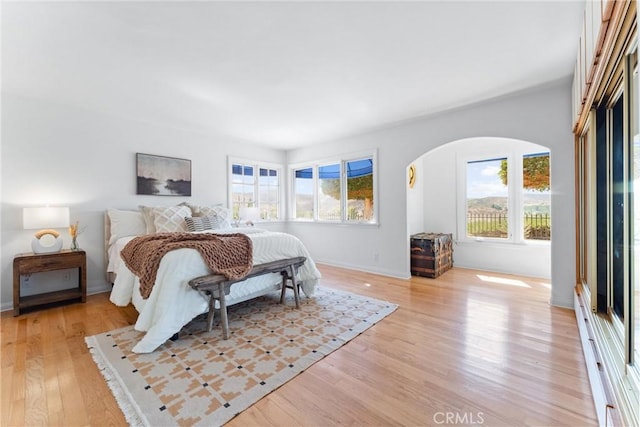 bedroom with light hardwood / wood-style floors