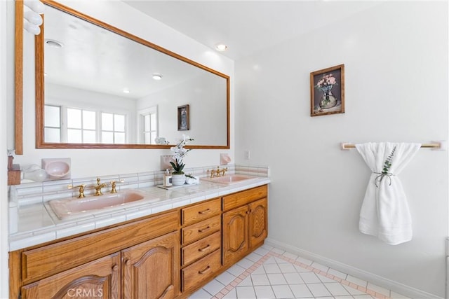 bathroom with vanity and tile patterned floors