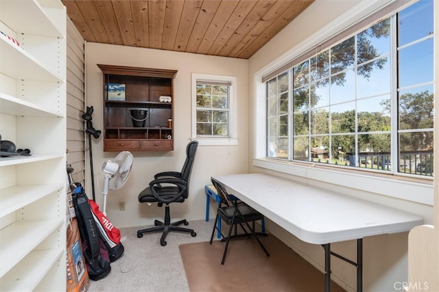 office featuring wooden ceiling