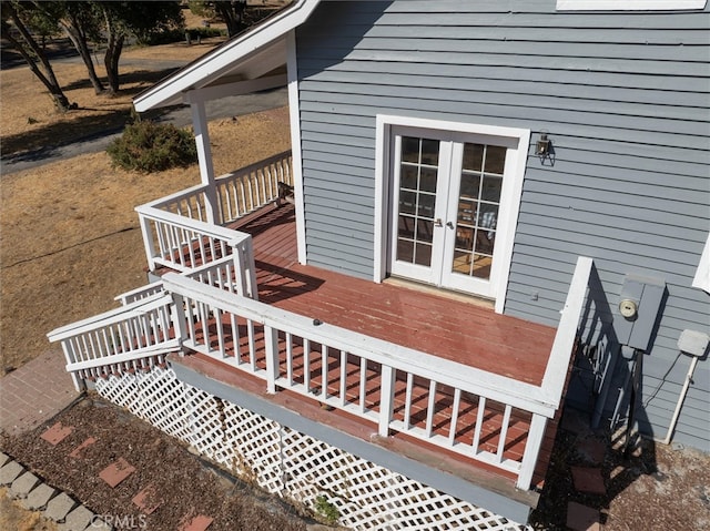 wooden deck featuring french doors