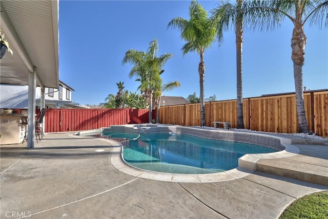 view of pool featuring a patio