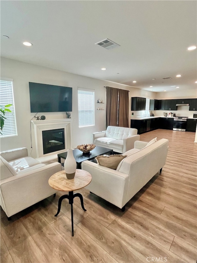 living room with light hardwood / wood-style flooring