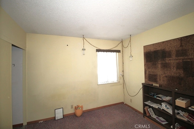 interior space featuring a textured ceiling and carpet