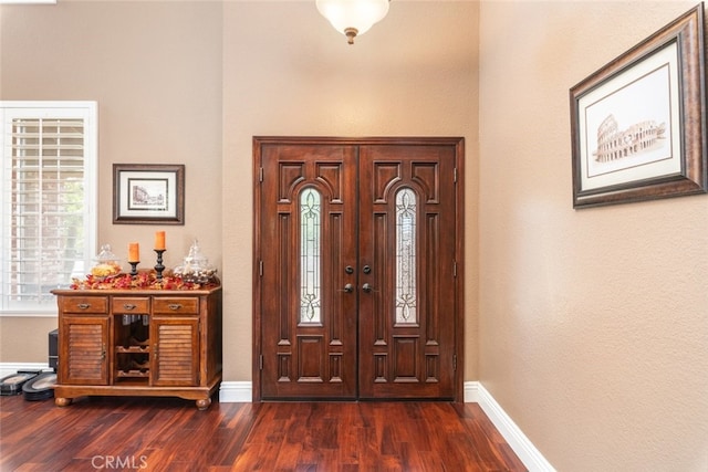 foyer entrance featuring dark wood-type flooring