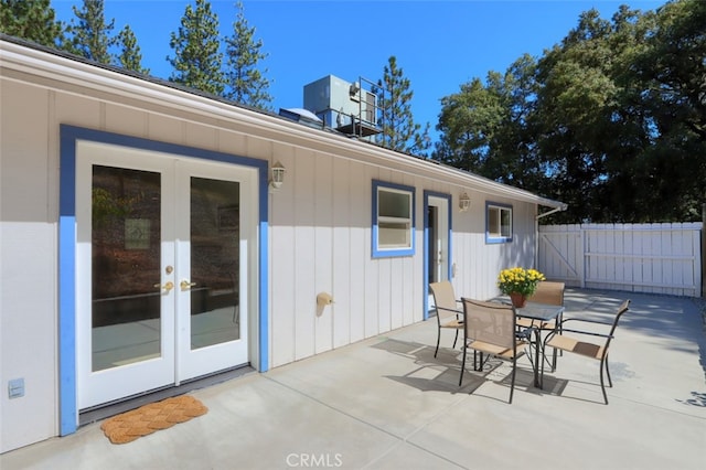 view of patio / terrace featuring french doors and central air condition unit