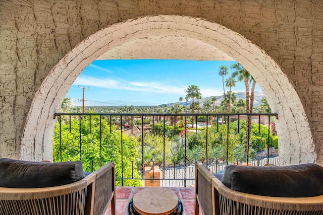 balcony with a mountain view