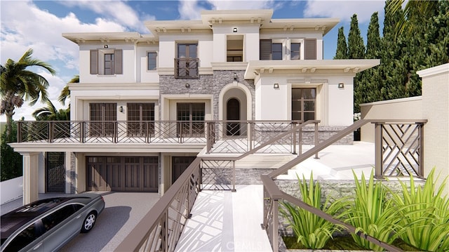 view of front of home featuring a balcony