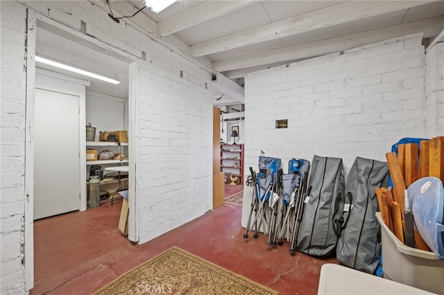 interior space featuring beamed ceiling