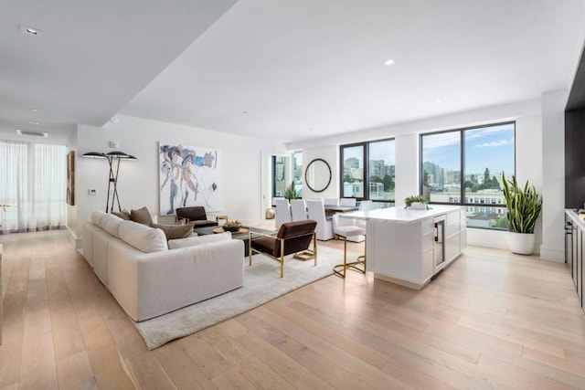 living room with light hardwood / wood-style floors