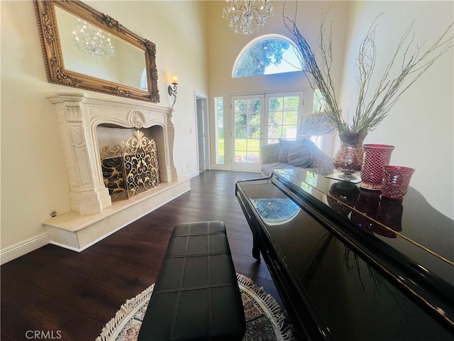 interior space featuring a fireplace and dark hardwood / wood-style floors