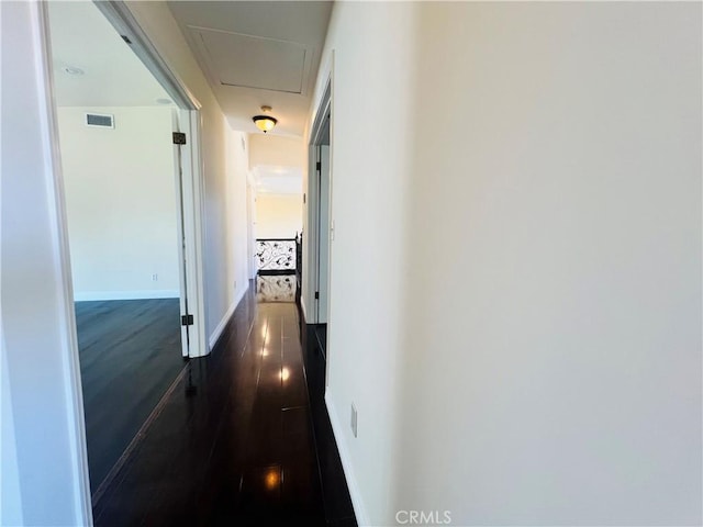 hallway featuring dark wood-type flooring