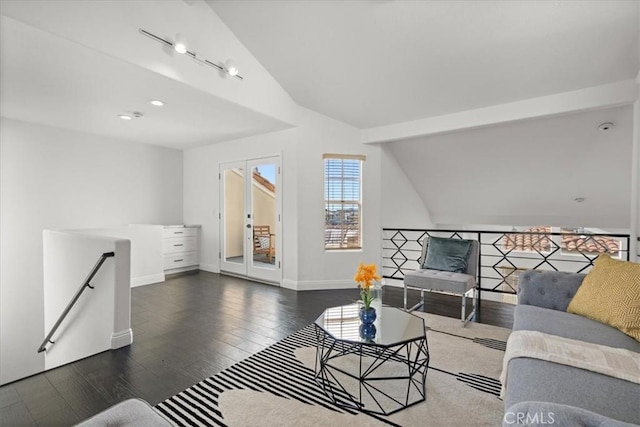 living room featuring dark wood-type flooring