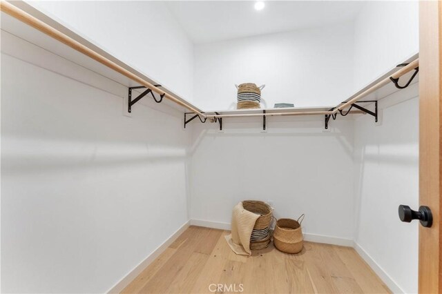 walk in closet with light wood-type flooring