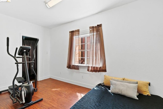 exercise room featuring wood-type flooring