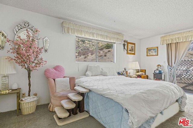 bedroom featuring carpet floors, multiple windows, and a textured ceiling