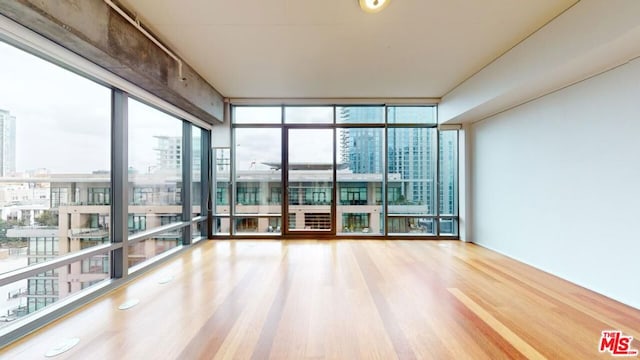 interior space with wood-type flooring, a wall of windows, and a wealth of natural light