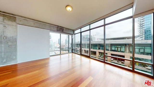 empty room with expansive windows and wood-type flooring