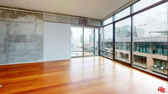 empty room with hardwood / wood-style flooring and expansive windows