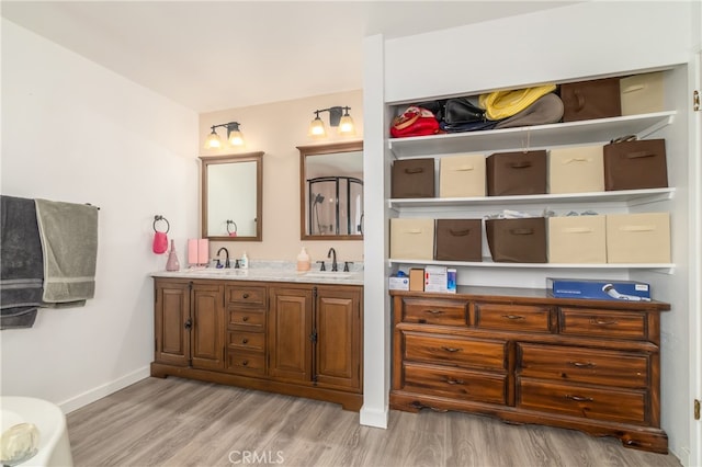 bathroom with vanity and hardwood / wood-style floors