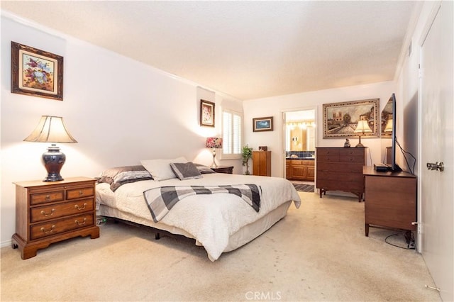 carpeted bedroom with connected bathroom