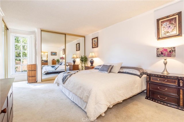 carpeted bedroom with a closet