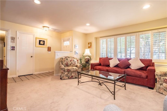 living room with light carpet