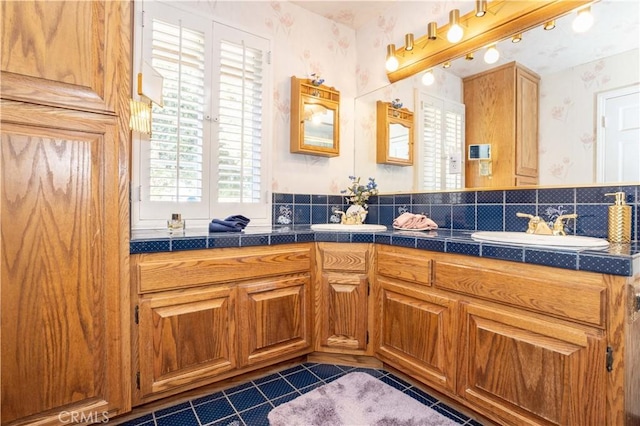 bathroom featuring vanity and tile patterned flooring