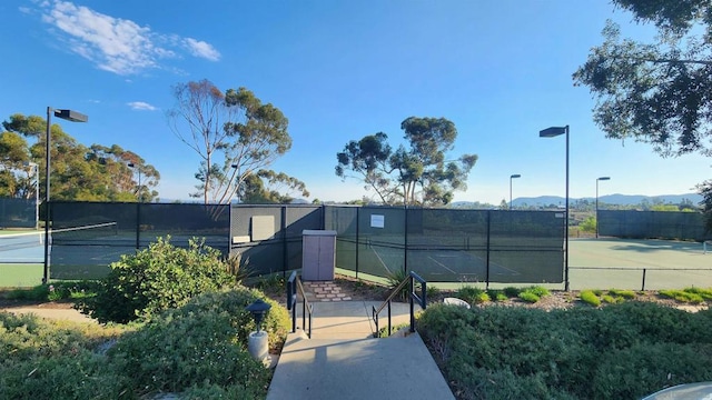 view of sport court featuring a mountain view