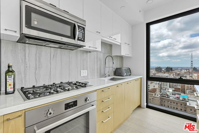 kitchen featuring decorative backsplash, appliances with stainless steel finishes, plenty of natural light, and sink