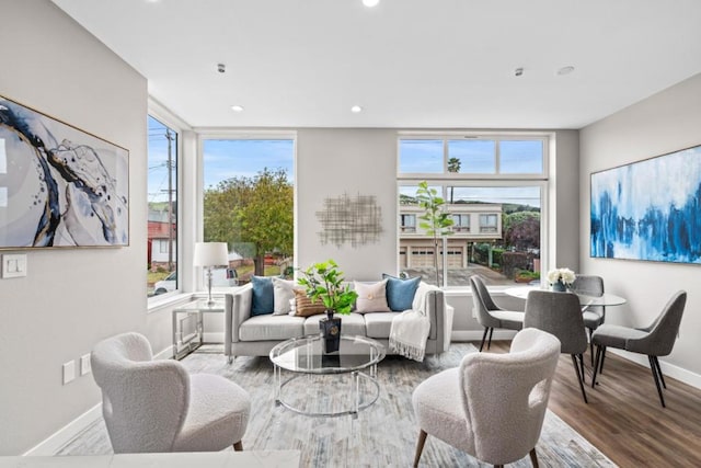 living room with hardwood / wood-style flooring