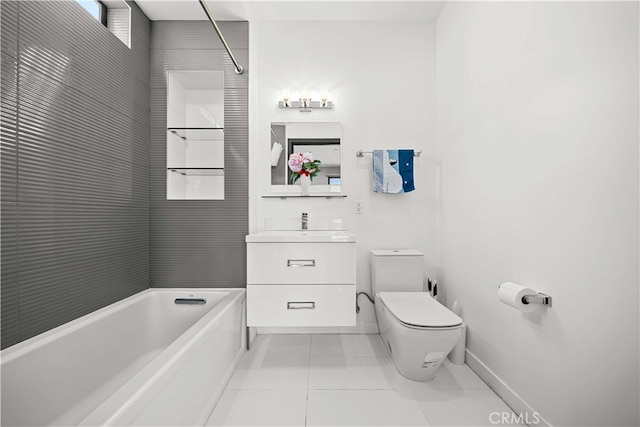 full bathroom featuring tile patterned floors, vanity, toilet, and tiled shower / bath