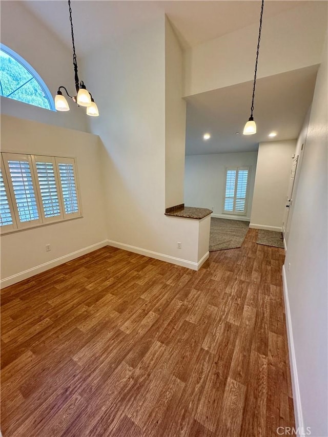 unfurnished dining area featuring a wealth of natural light, baseboards, and wood finished floors