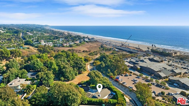 drone / aerial view with a water view and a view of the beach