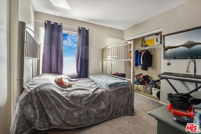 carpeted bedroom with a closet