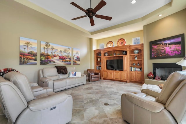 living room with ceiling fan