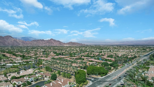 drone / aerial view featuring a mountain view