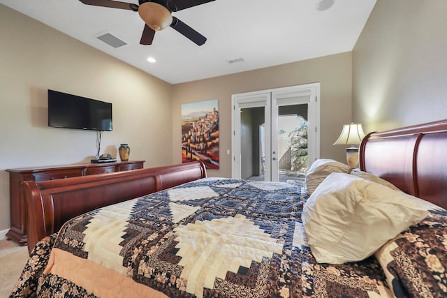 bedroom featuring access to outside and ceiling fan