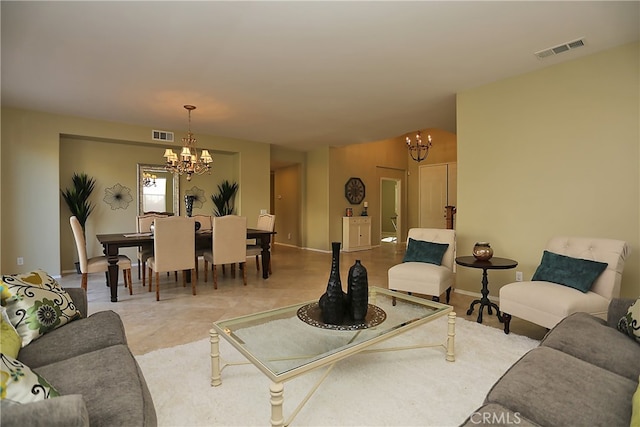 living room featuring a chandelier