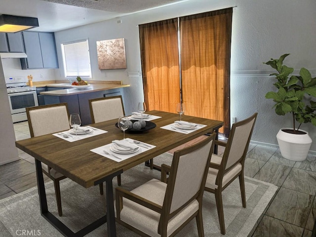 dining space featuring a textured ceiling