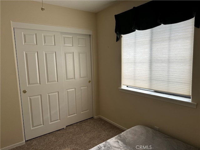 unfurnished bedroom featuring carpet floors and a closet