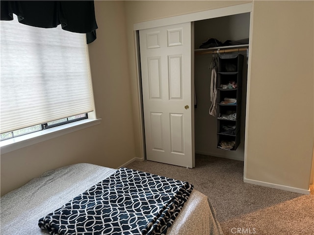 bedroom featuring a closet and carpet flooring