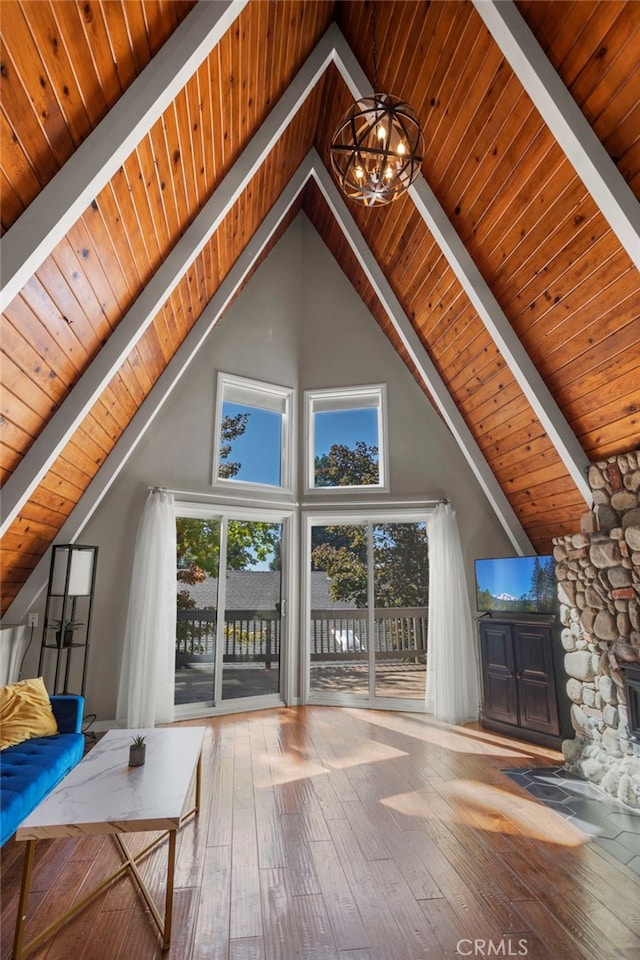 bonus room with wood-type flooring, wooden ceiling, and a wealth of natural light