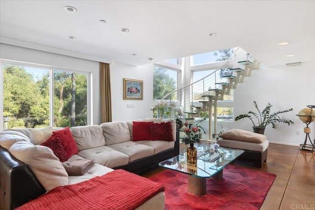 living room featuring tile patterned flooring